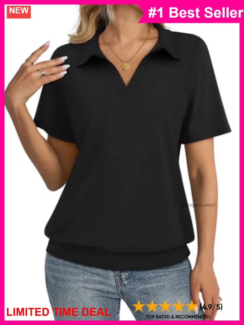 Womens Polo Shirt Short Sleeve Banded Bottom Business Casual Top